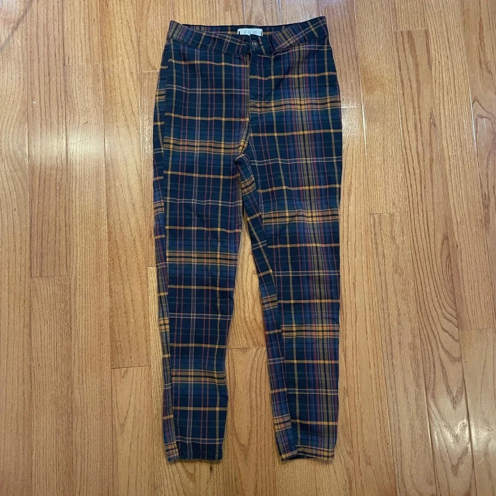 Free People Plaid High Waisted Skinny Pants Women Size 30 Multi Colored